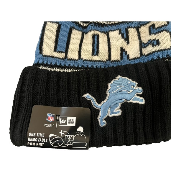 Detroit Lions Knit Winter‎ Hat Beanie New Era Cap FLEECE Lined Black NWT - Picture 2 of 5